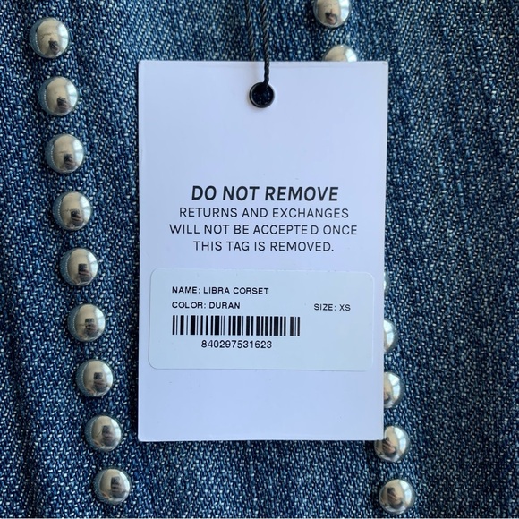 NWT Miaou Libra Stud Denim Jean Cotton Strapless Corset Bustier Top Duran Silver - Picture 7 of 10